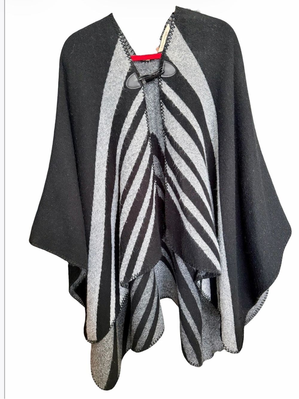 Soft Surroundings Whistler Poncho Wrap Cape Black Gray Reversible Toggle Button